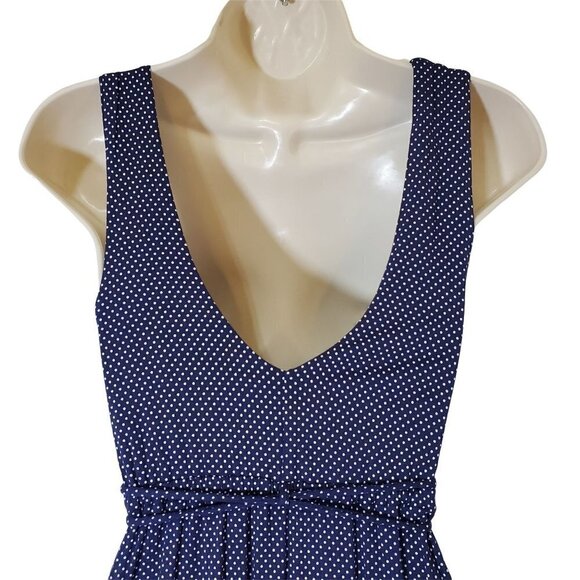GAP Women Empire Sundress V Neck Navy White Polka Dot Rayon Knit XSmall - Picture 6 of 9